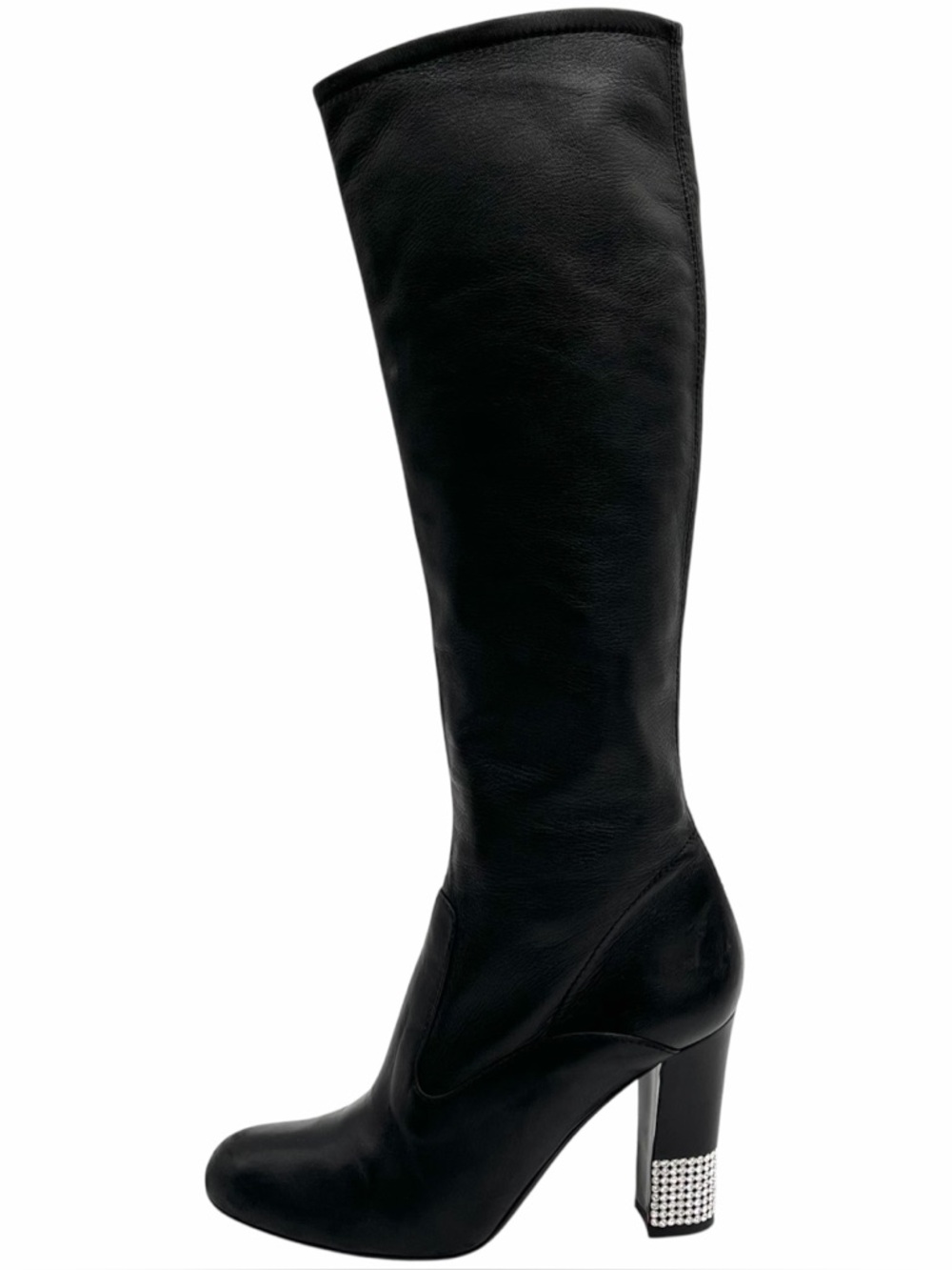 Valentino Garavani Black Leather Knee High Boots Rhinestone Heels EU 39 US 9